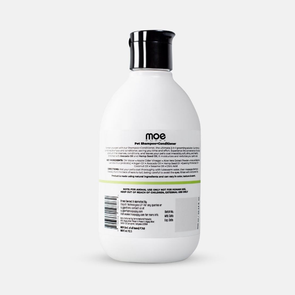 Moe Puppy Shampoo+conditioner Bottle back side