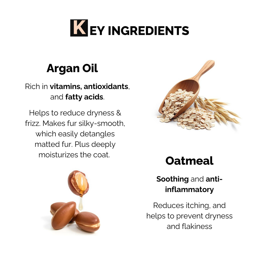 Moe Puppy 4 in 1 Conditioner, key ingredients argan oil and oatmeal