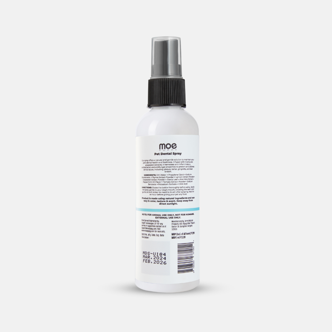 Moe Puppy Dental Spray bottle from back