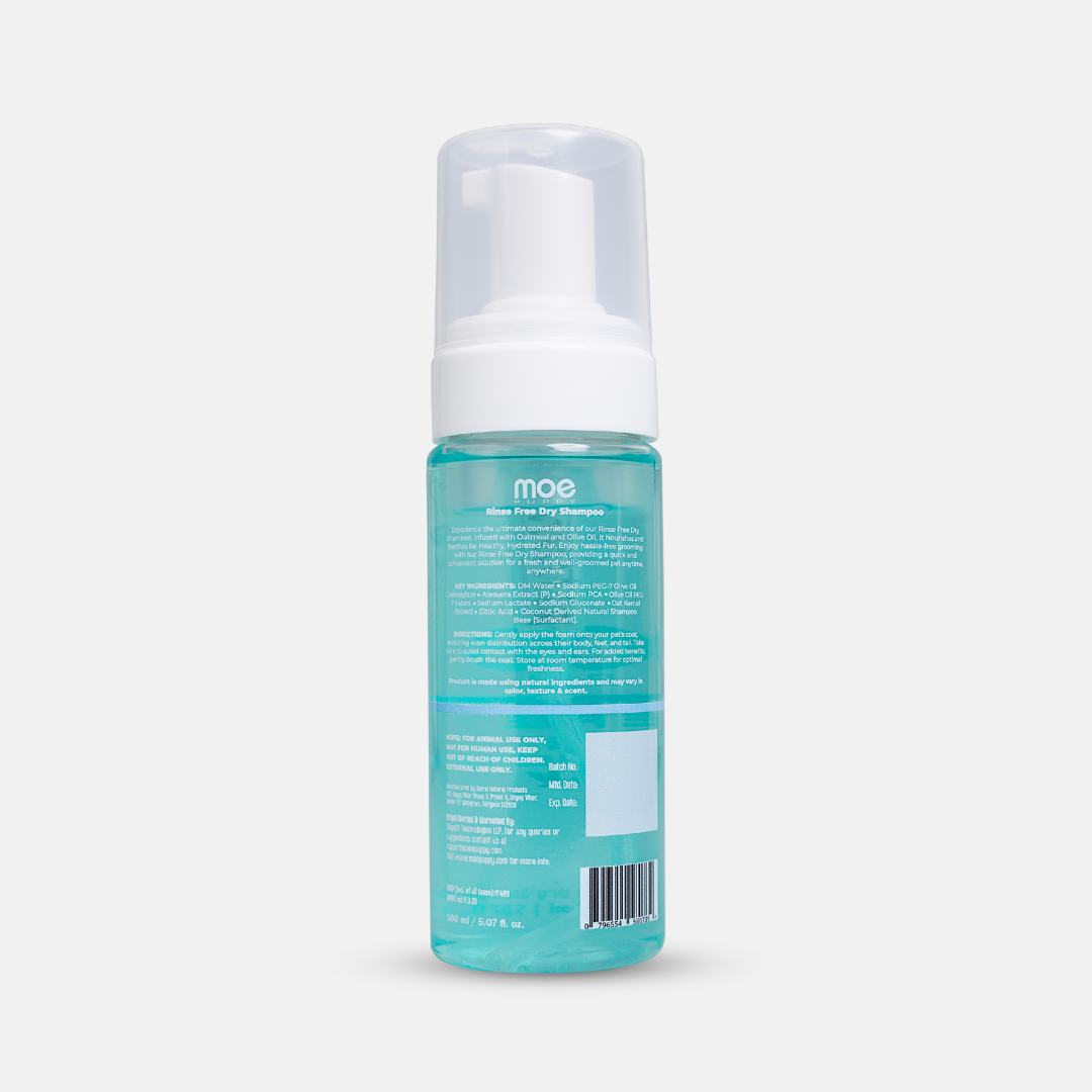 Moe Puppy Rinse Free shampoo from back - Dry Shampoo for Dogs & Cats 