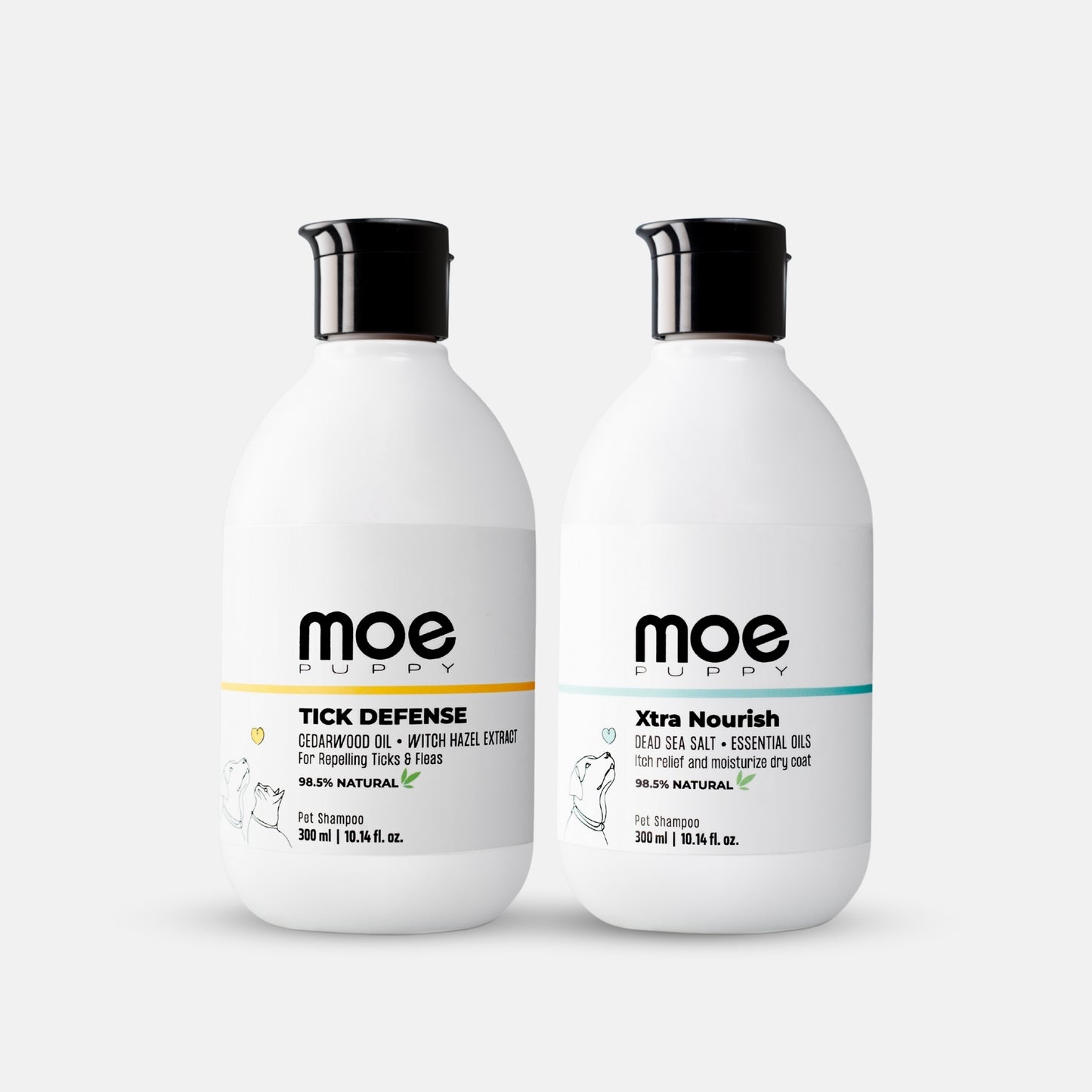 Moe puppy Tick Defense & Xtra Nourish Pet Shampoo from the front