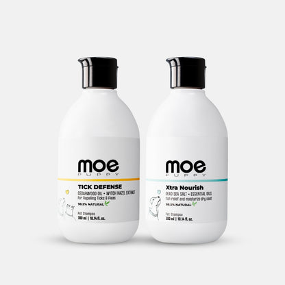 Moe puppy Tick Defense & Xtra Nourish Pet Shampoo from the front